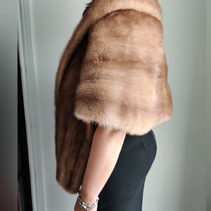 Vintage Genuine Mink Fur Stole Cape Blonde Sable by Salon Fernande Montreal